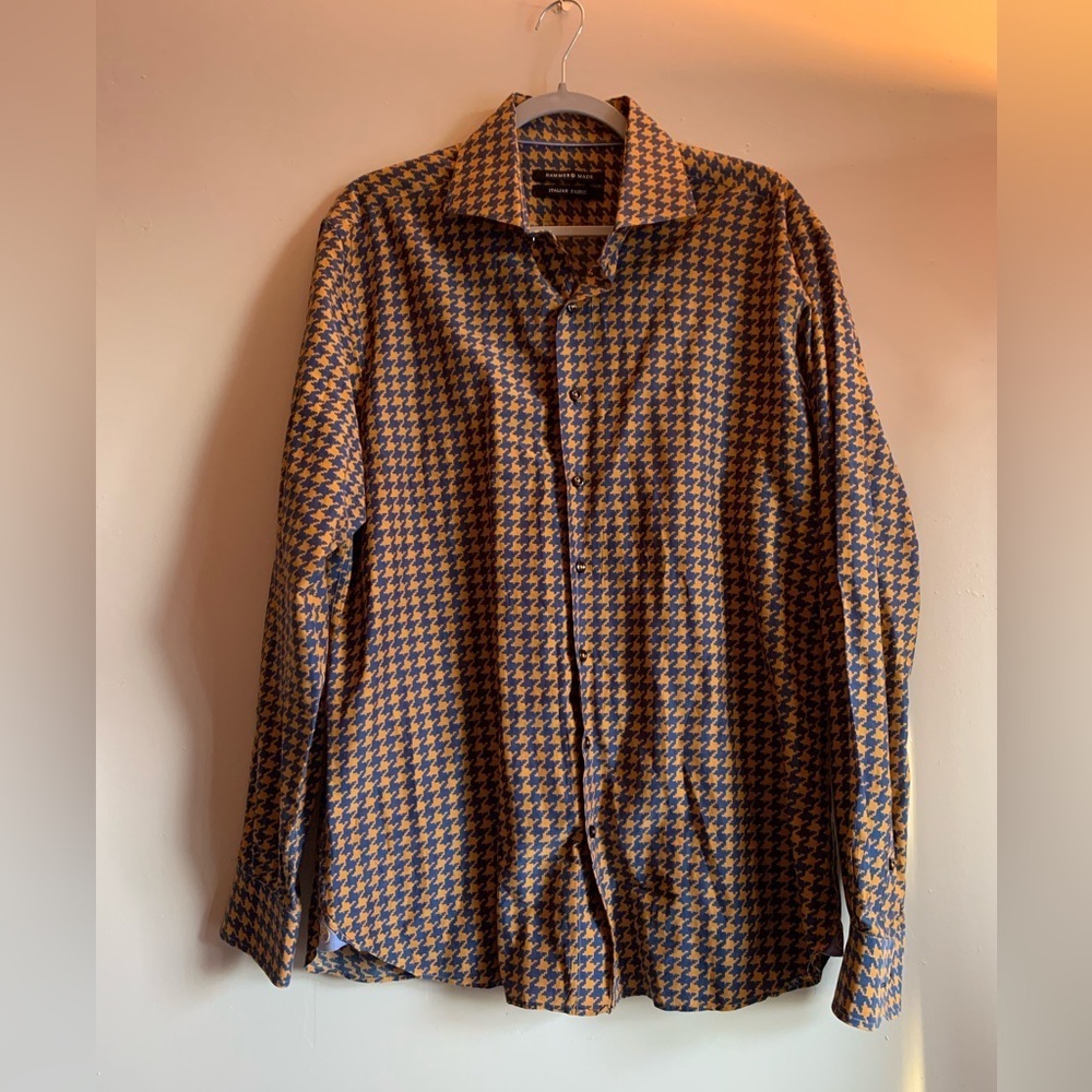Hammer Made Button Down Long Sleeve Men’s Large Cotton Top Italian Size